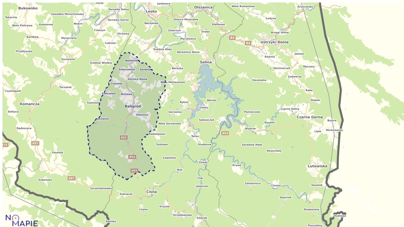 Mapa obszarów ochrony przyrody Baligrodu