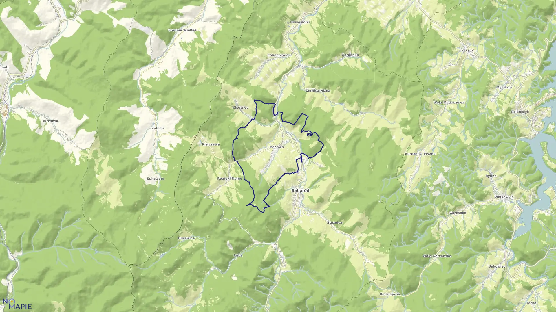 Mapa obrębu MCHAWA w gminie Baligród