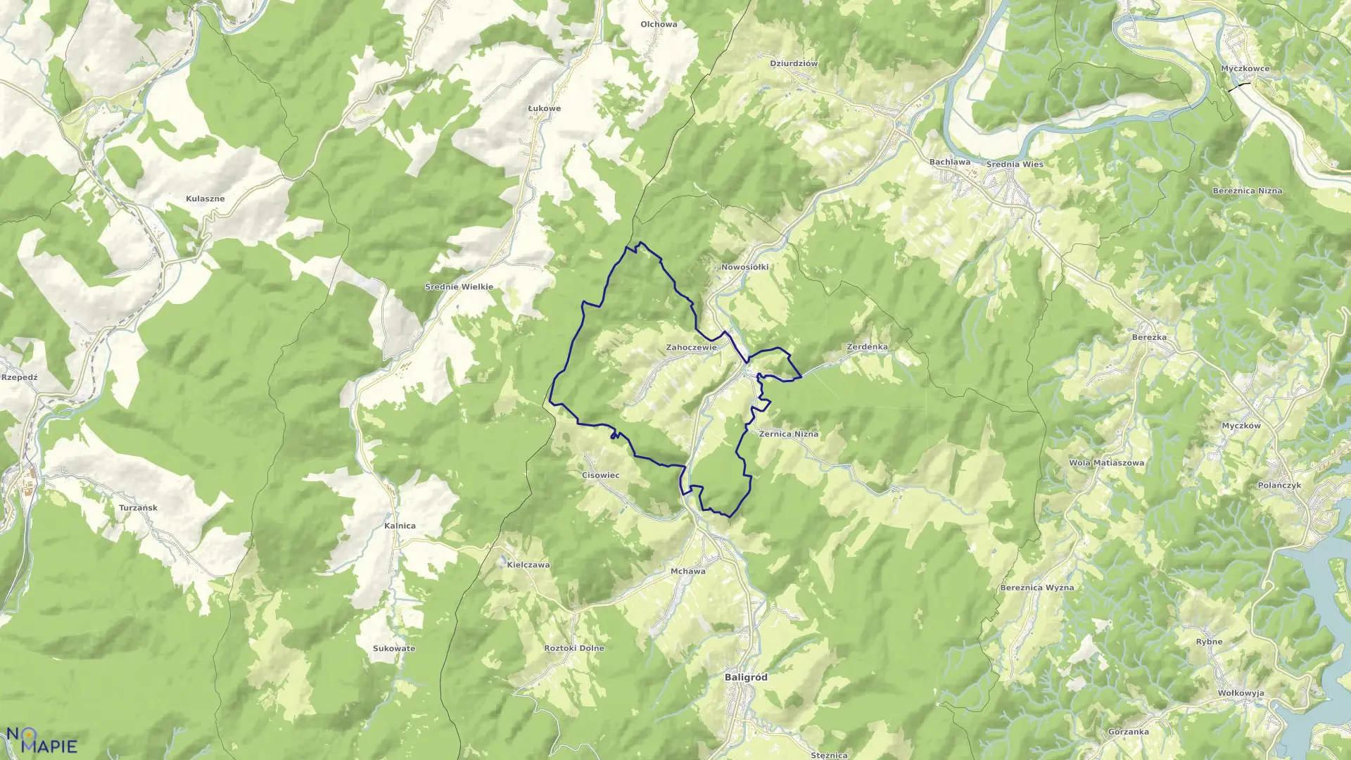 Mapa obrębu ZAHOCZEWIE w gminie Baligród