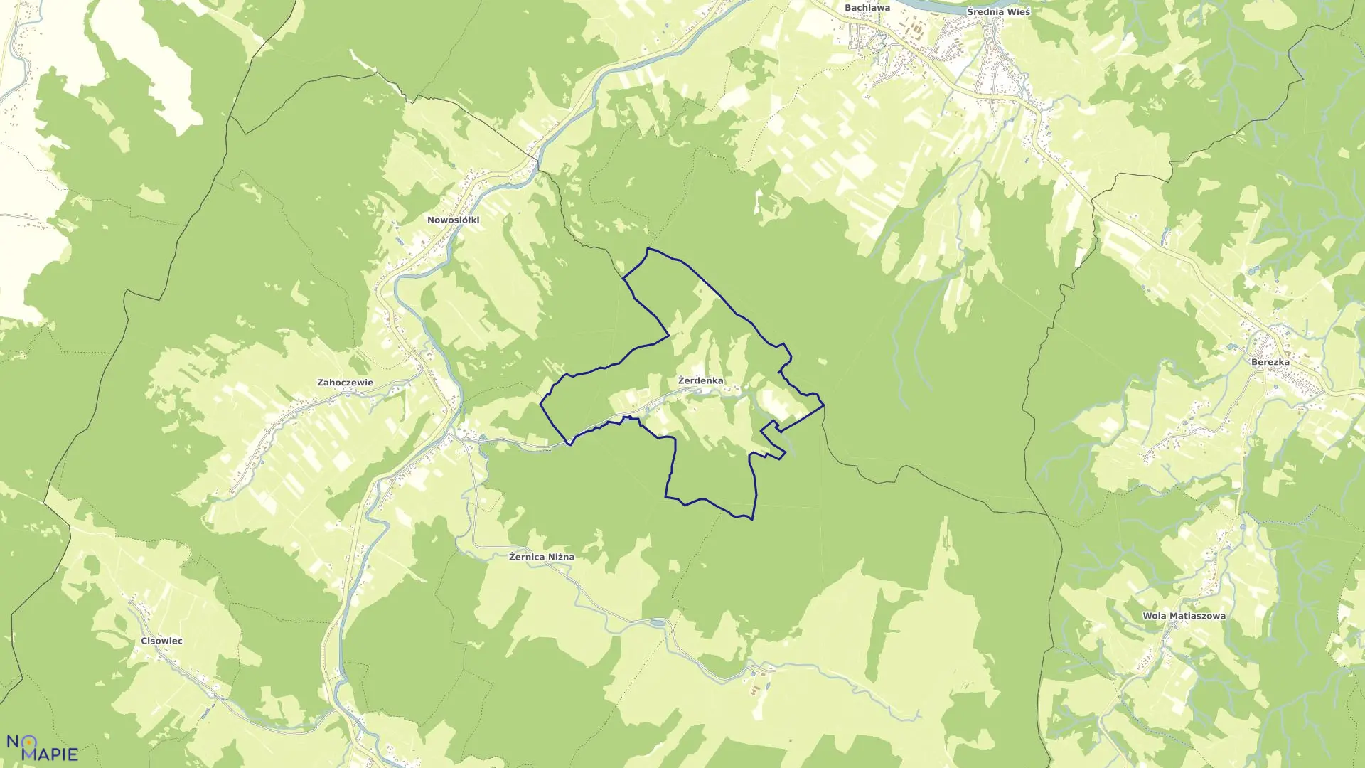 Mapa obrębu ŻERDENKA w gminie Baligród